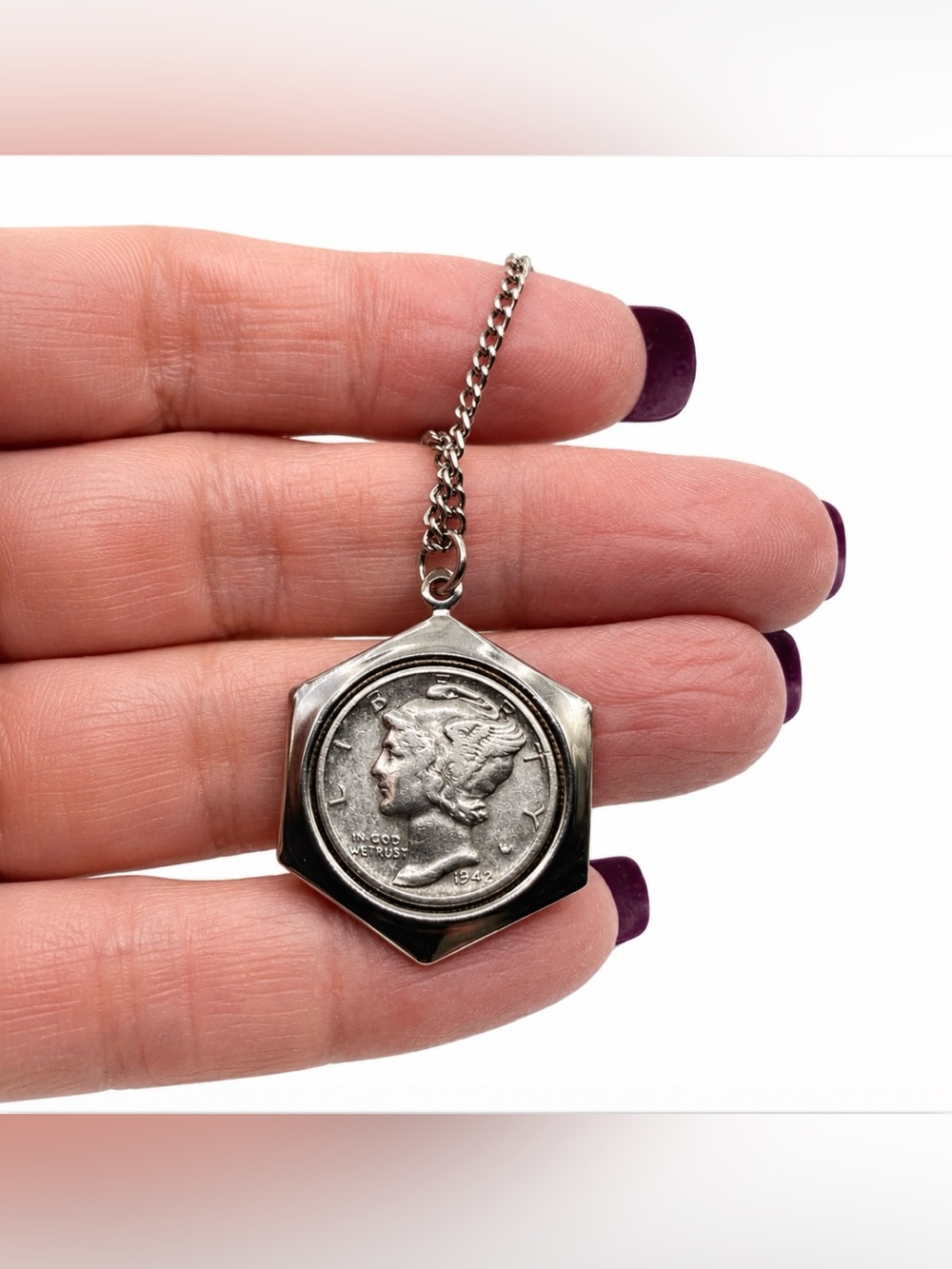 Liberty Head Mercury Dime Silver Coin Link Necklace